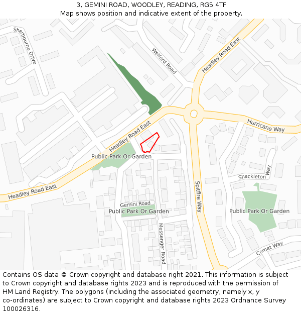 3, GEMINI ROAD, WOODLEY, READING, RG5 4TF: Location map and indicative extent of plot