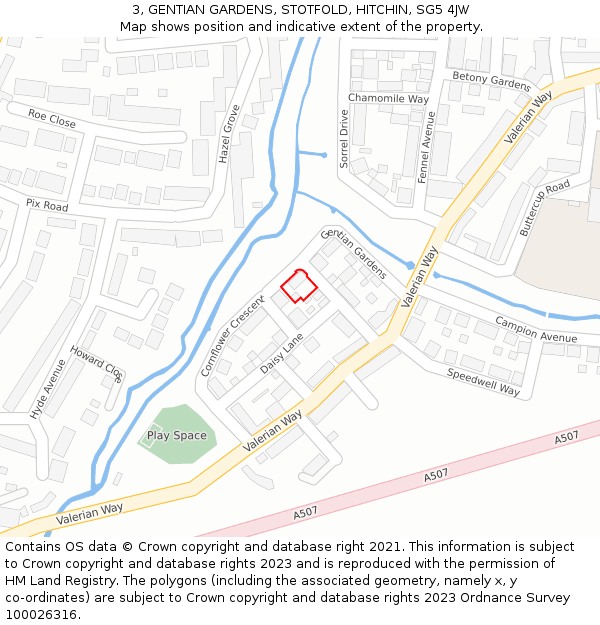 3, GENTIAN GARDENS, STOTFOLD, HITCHIN, SG5 4JW: Location map and indicative extent of plot