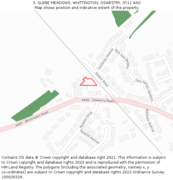 3, GLEBE MEADOWS, WHITTINGTON, OSWESTRY, SY11 4AG: Location map and indicative extent of plot