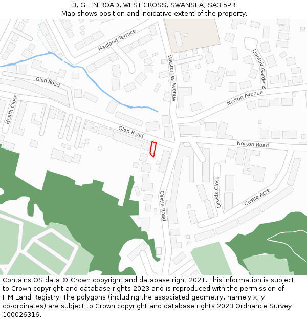 3, GLEN ROAD, WEST CROSS, SWANSEA, SA3 5PR: Location map and indicative extent of plot