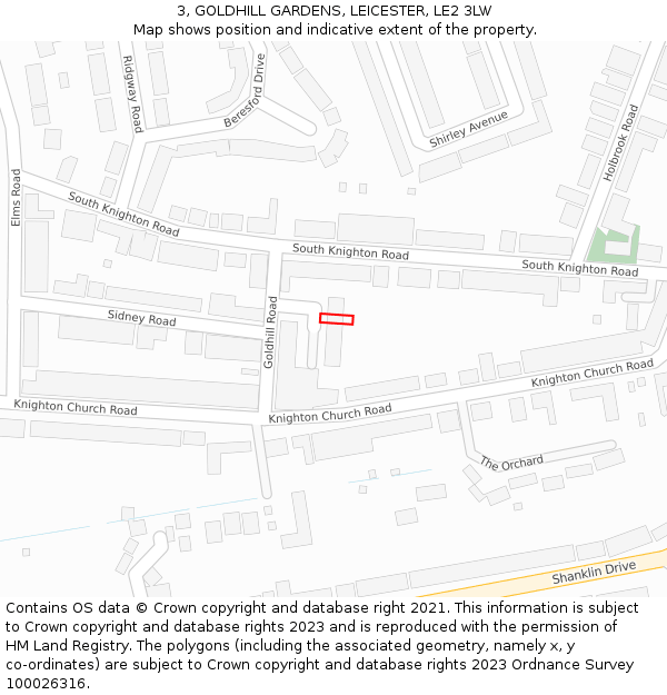 3, GOLDHILL GARDENS, LEICESTER, LE2 3LW: Location map and indicative extent of plot