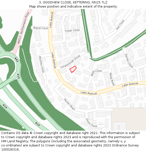 3, GOODHEW CLOSE, KETTERING, NN15 7LZ: Location map and indicative extent of plot