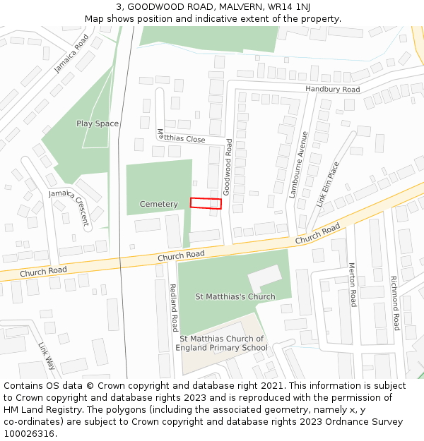 3, GOODWOOD ROAD, MALVERN, WR14 1NJ: Location map and indicative extent of plot