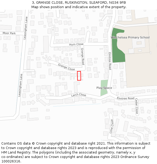 3, GRANGE CLOSE, RUSKINGTON, SLEAFORD, NG34 9FB: Location map and indicative extent of plot