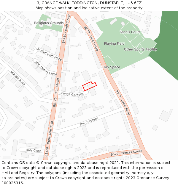 3, GRANGE WALK, TODDINGTON, DUNSTABLE, LU5 6EZ: Location map and indicative extent of plot