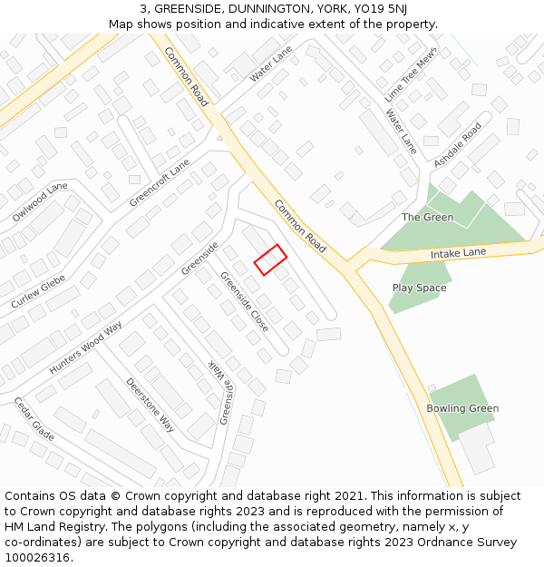 3, GREENSIDE, DUNNINGTON, YORK, YO19 5NJ: Location map and indicative extent of plot