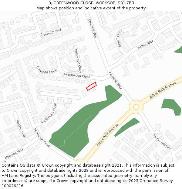 3, GREENWOOD CLOSE, WORKSOP, S81 7RB: Location map and indicative extent of plot