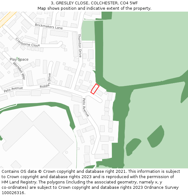 3, GRESLEY CLOSE, COLCHESTER, CO4 5WF: Location map and indicative extent of plot