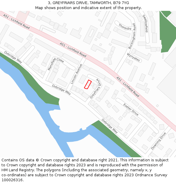 3, GREYFRIARS DRIVE, TAMWORTH, B79 7YG: Location map and indicative extent of plot