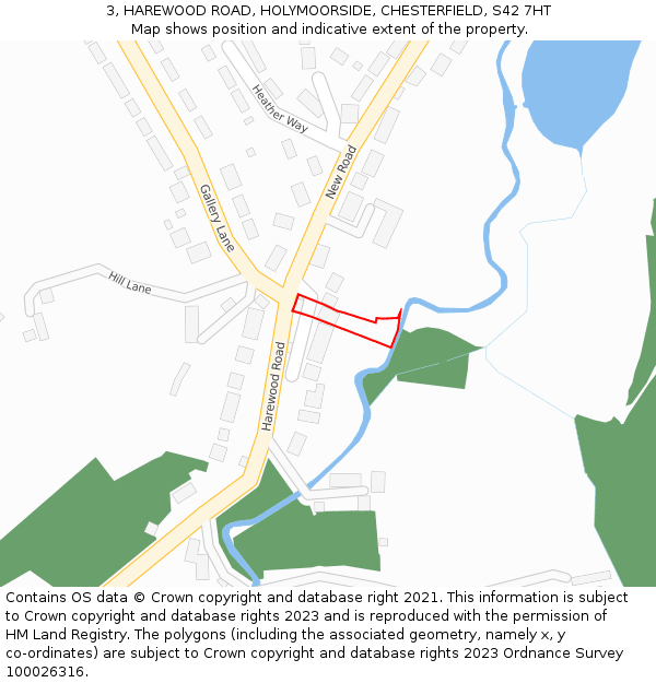 3, HAREWOOD ROAD, HOLYMOORSIDE, CHESTERFIELD, S42 7HT: Location map and indicative extent of plot