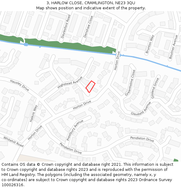 3, HARLOW CLOSE, CRAMLINGTON, NE23 3QU: Location map and indicative extent of plot