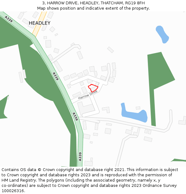 3, HARROW DRIVE, HEADLEY, THATCHAM, RG19 8FH: Location map and indicative extent of plot