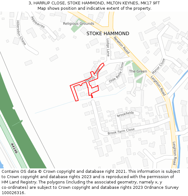 3, HARRUP CLOSE, STOKE HAMMOND, MILTON KEYNES, MK17 9FT: Location map and indicative extent of plot