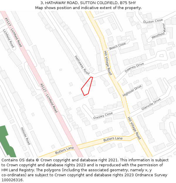 3, HATHAWAY ROAD, SUTTON COLDFIELD, B75 5HY: Location map and indicative extent of plot