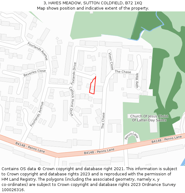 3, HAYES MEADOW, SUTTON COLDFIELD, B72 1XQ: Location map and indicative extent of plot