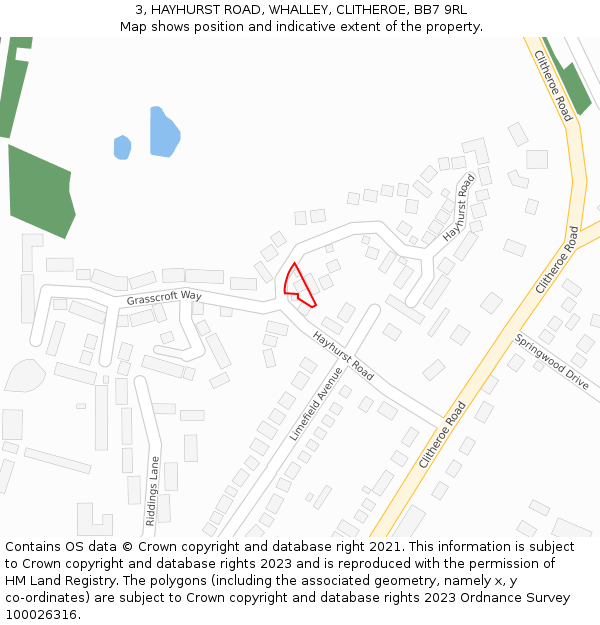 3, HAYHURST ROAD, WHALLEY, CLITHEROE, BB7 9RL: Location map and indicative extent of plot