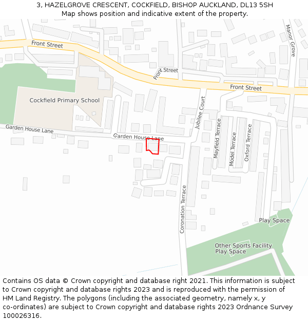 3, HAZELGROVE CRESCENT, COCKFIELD, BISHOP AUCKLAND, DL13 5SH: Location map and indicative extent of plot