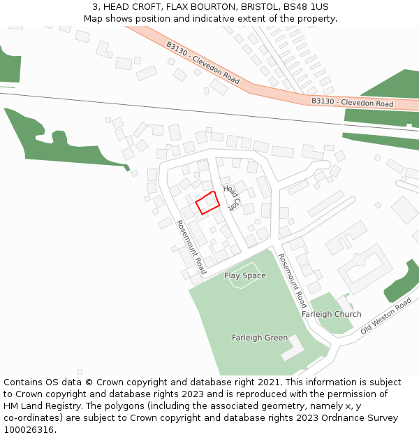 3, HEAD CROFT, FLAX BOURTON, BRISTOL, BS48 1US: Location map and indicative extent of plot