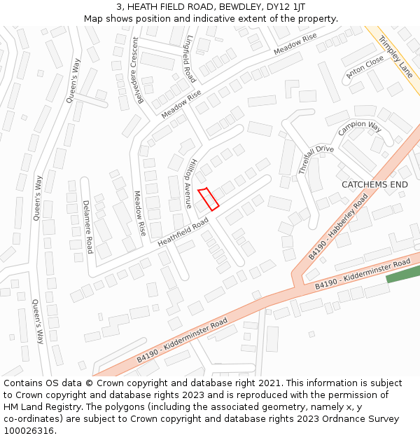 3, HEATH FIELD ROAD, BEWDLEY, DY12 1JT: Location map and indicative extent of plot