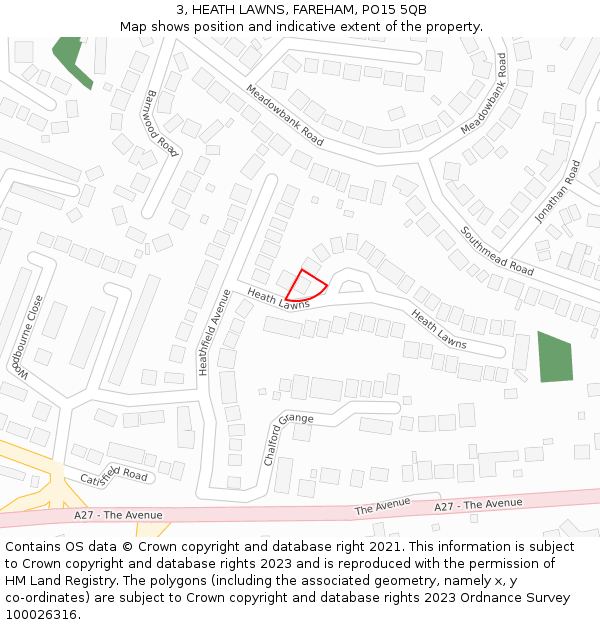 3, HEATH LAWNS, FAREHAM, PO15 5QB: Location map and indicative extent of plot