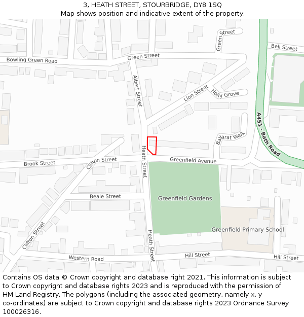 3, HEATH STREET, STOURBRIDGE, DY8 1SQ: Location map and indicative extent of plot