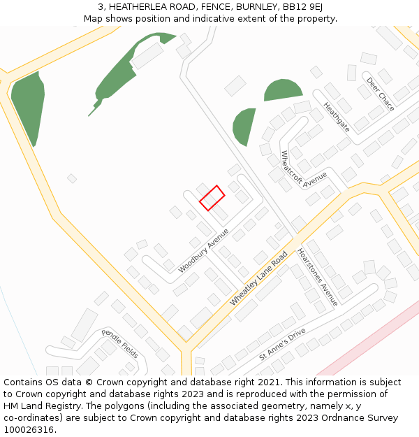 3, HEATHERLEA ROAD, FENCE, BURNLEY, BB12 9EJ: Location map and indicative extent of plot