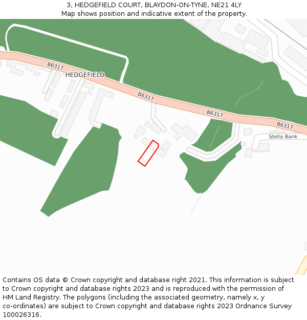 3, HEDGEFIELD COURT, BLAYDON-ON-TYNE, NE21 4LY: Location map and indicative extent of plot