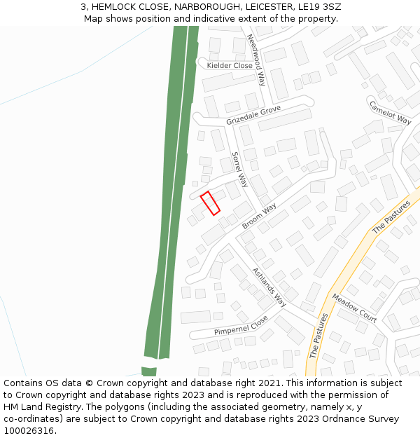 3, HEMLOCK CLOSE, NARBOROUGH, LEICESTER, LE19 3SZ: Location map and indicative extent of plot