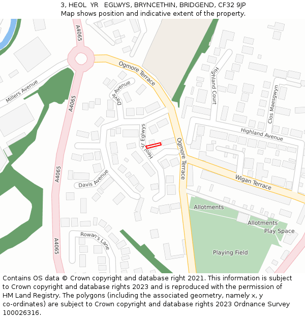 3, HEOL  YR   EGLWYS, BRYNCETHIN, BRIDGEND, CF32 9JP: Location map and indicative extent of plot