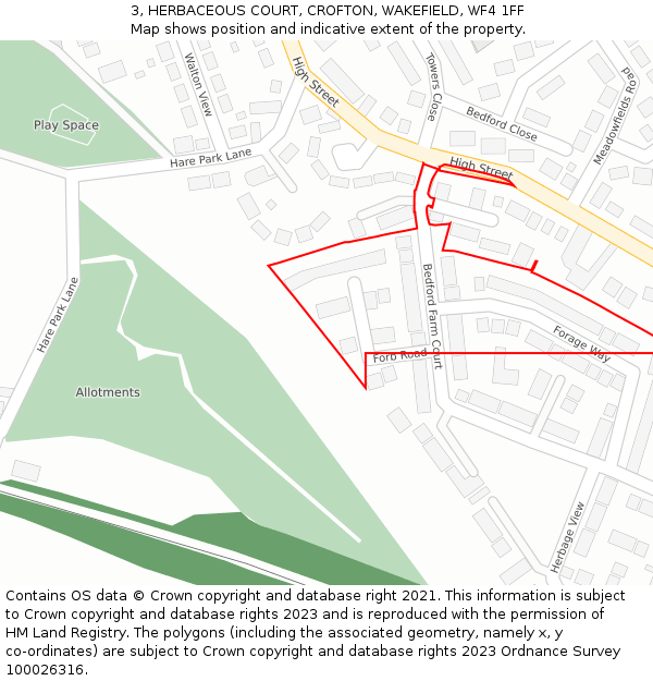 3, HERBACEOUS COURT, CROFTON, WAKEFIELD, WF4 1FF: Location map and indicative extent of plot