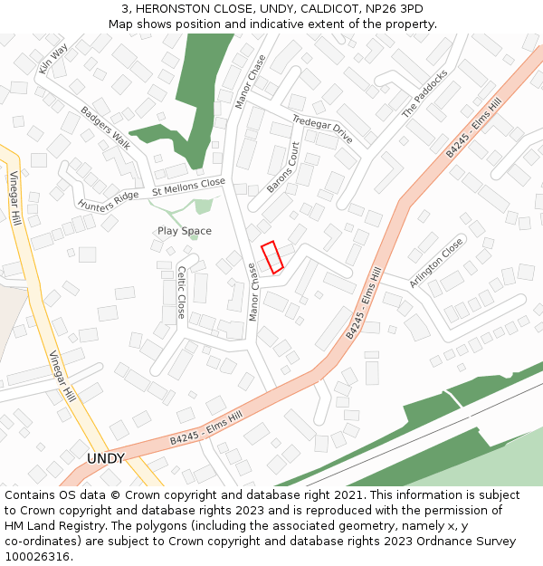 3, HERONSTON CLOSE, UNDY, CALDICOT, NP26 3PD: Location map and indicative extent of plot