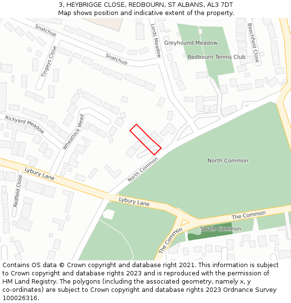 3, HEYBRIGGE CLOSE, REDBOURN, ST ALBANS, AL3 7DT: Location map and indicative extent of plot