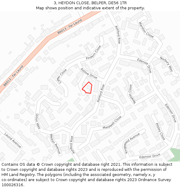 3, HEYDON CLOSE, BELPER, DE56 1TR: Location map and indicative extent of plot