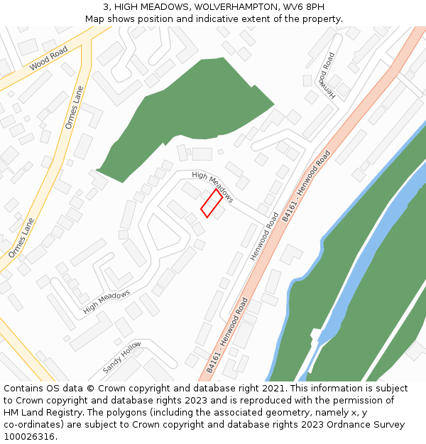 3, HIGH MEADOWS, WOLVERHAMPTON, WV6 8PH: Location map and indicative extent of plot