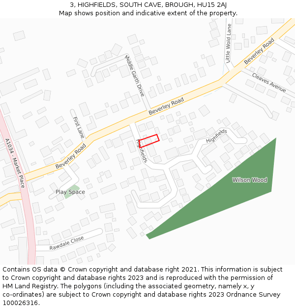 3, HIGHFIELDS, SOUTH CAVE, BROUGH, HU15 2AJ: Location map and indicative extent of plot