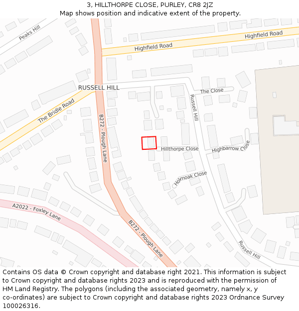 3, HILLTHORPE CLOSE, PURLEY, CR8 2JZ: Location map and indicative extent of plot