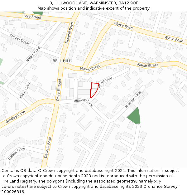 3, HILLWOOD LANE, WARMINSTER, BA12 9QF: Location map and indicative extent of plot