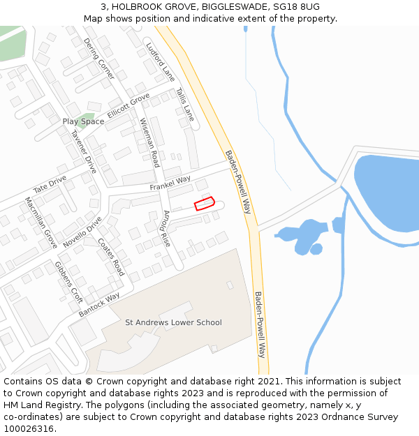 3, HOLBROOK GROVE, BIGGLESWADE, SG18 8UG: Location map and indicative extent of plot