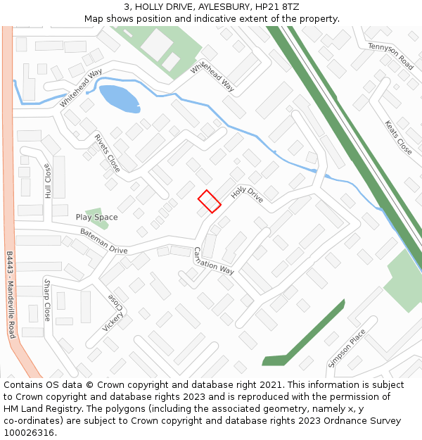 3, HOLLY DRIVE, AYLESBURY, HP21 8TZ: Location map and indicative extent of plot