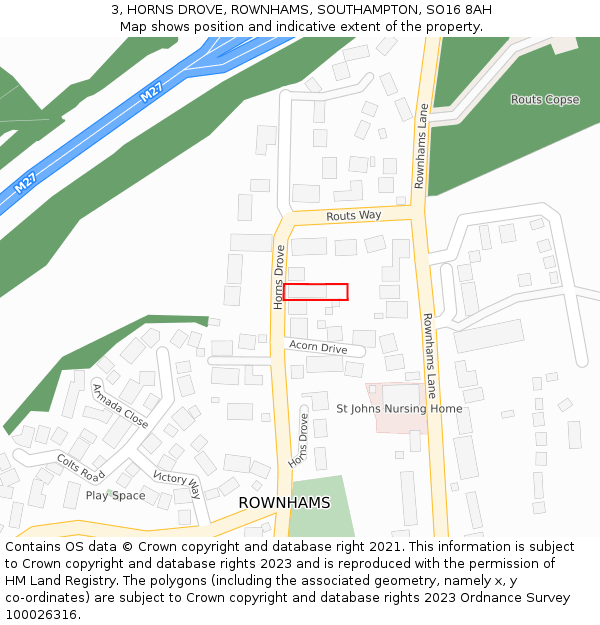 3, HORNS DROVE, ROWNHAMS, SOUTHAMPTON, SO16 8AH: Location map and indicative extent of plot