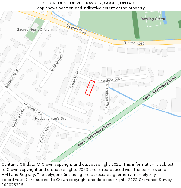 3, HOVEDENE DRIVE, HOWDEN, GOOLE, DN14 7DL: Location map and indicative extent of plot