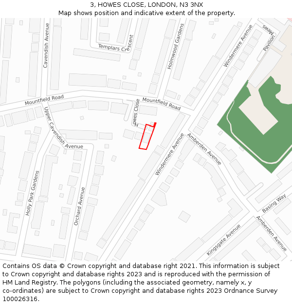 3, HOWES CLOSE, LONDON, N3 3NX: Location map and indicative extent of plot