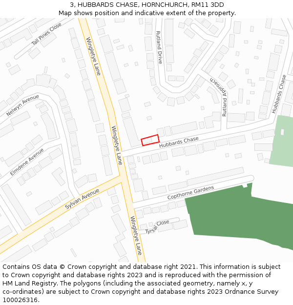 3, HUBBARDS CHASE, HORNCHURCH, RM11 3DD: Location map and indicative extent of plot