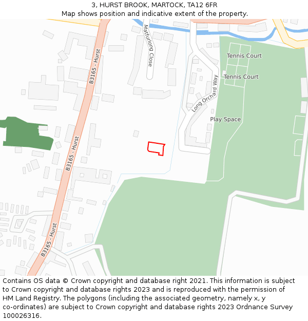 3, HURST BROOK, MARTOCK, TA12 6FR: Location map and indicative extent of plot