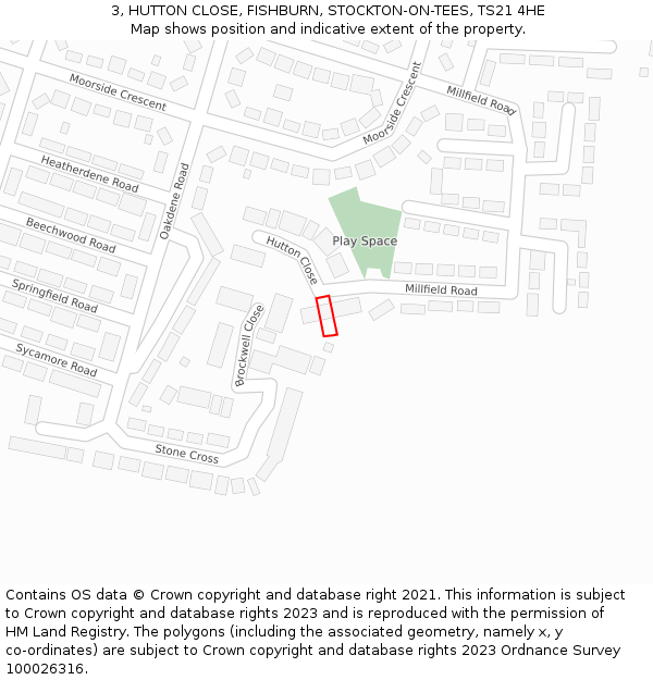 3, HUTTON CLOSE, FISHBURN, STOCKTON-ON-TEES, TS21 4HE: Location map and indicative extent of plot