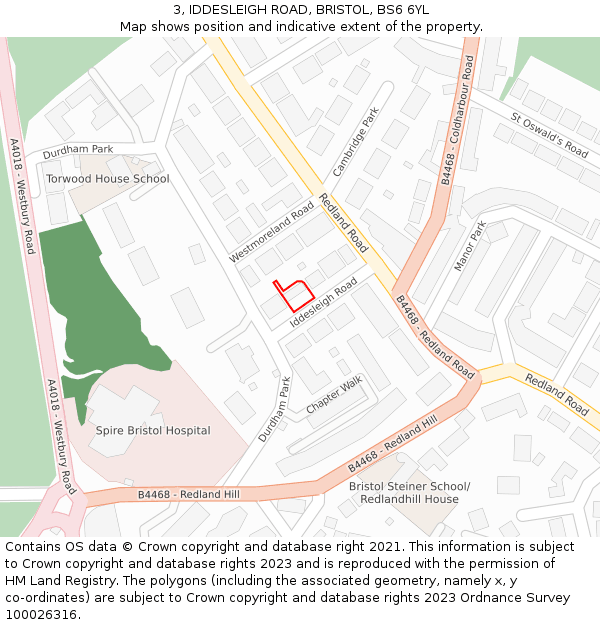 3, IDDESLEIGH ROAD, BRISTOL, BS6 6YL: Location map and indicative extent of plot