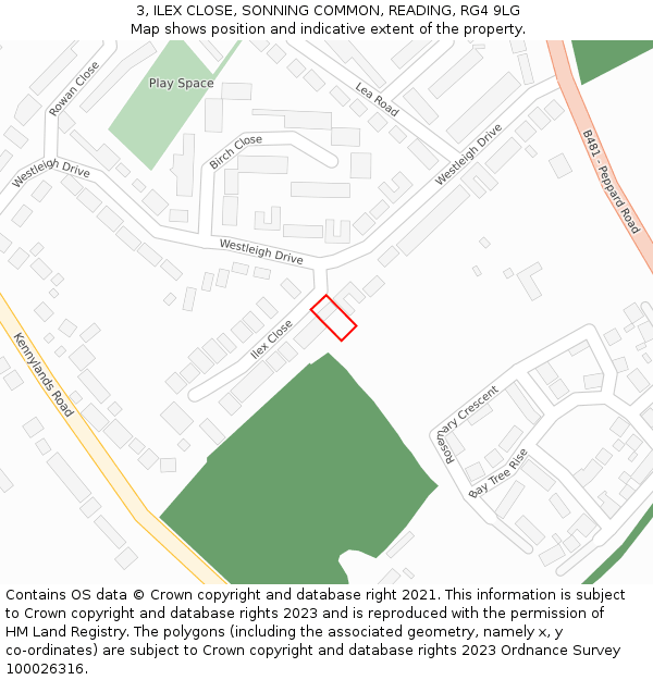 3, ILEX CLOSE, SONNING COMMON, READING, RG4 9LG: Location map and indicative extent of plot