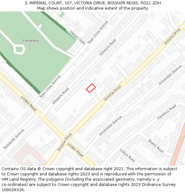 3, IMPERIAL COURT, 107, VICTORIA DRIVE, BOGNOR REGIS, PO21 2DH: Location map and indicative extent of plot