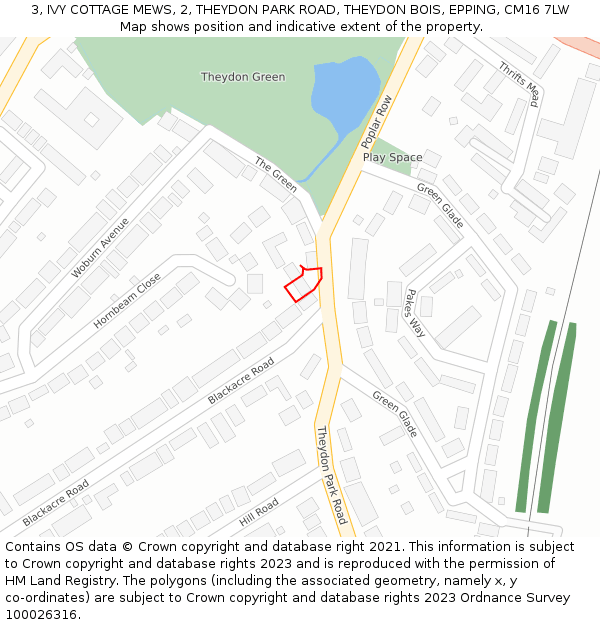 3, IVY COTTAGE MEWS, 2, THEYDON PARK ROAD, THEYDON BOIS, EPPING, CM16 7LW: Location map and indicative extent of plot