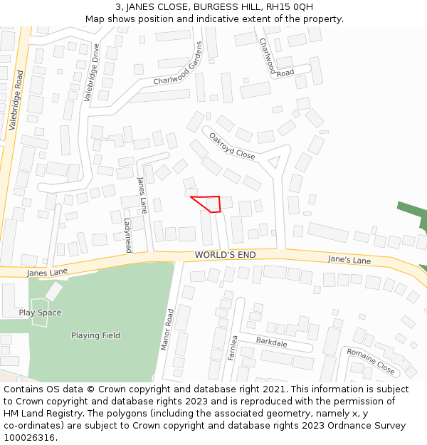 3, JANES CLOSE, BURGESS HILL, RH15 0QH: Location map and indicative extent of plot